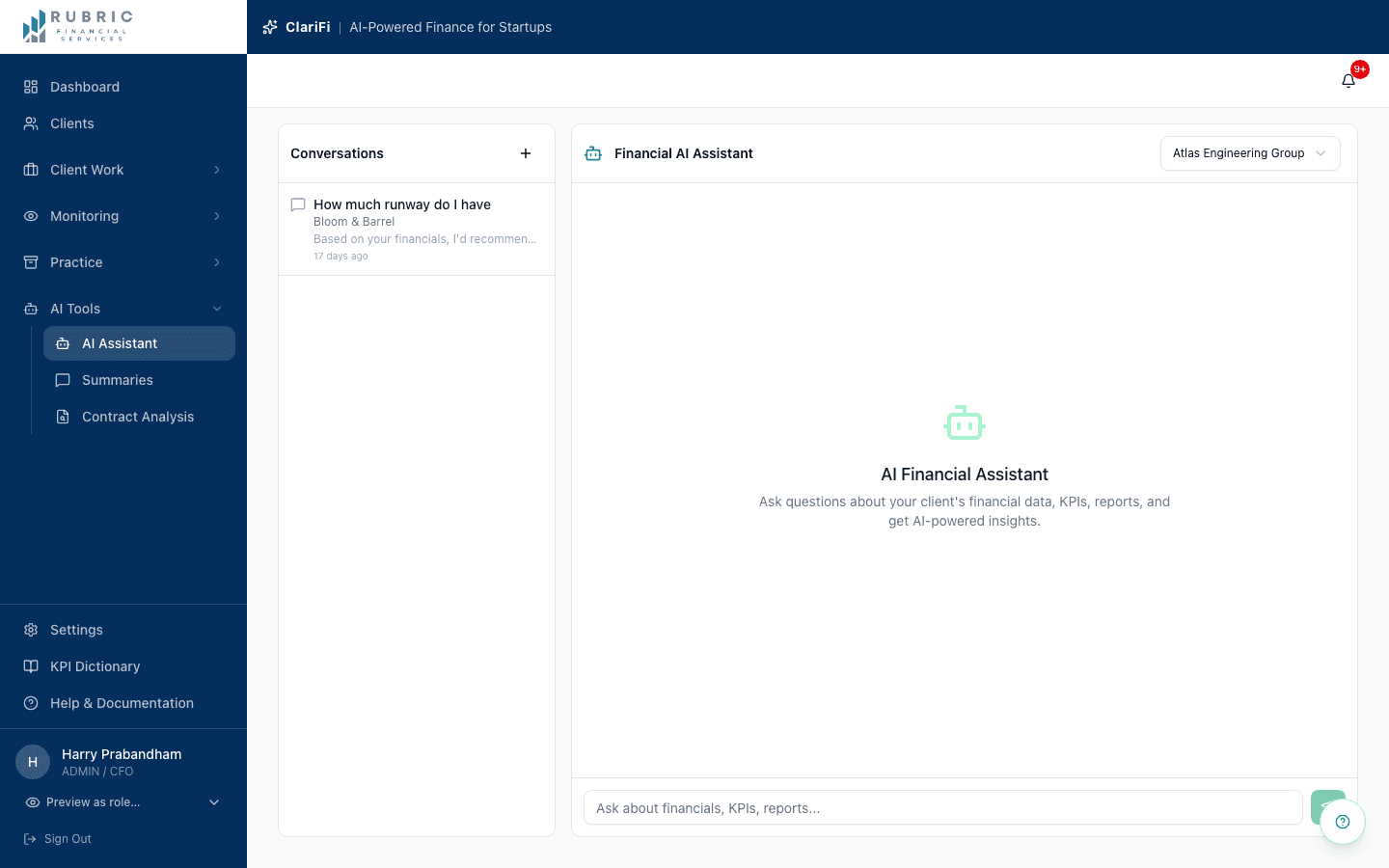 AI Financial Assistant — ask questions about financials, KPIs, and reports with AI-powered insights